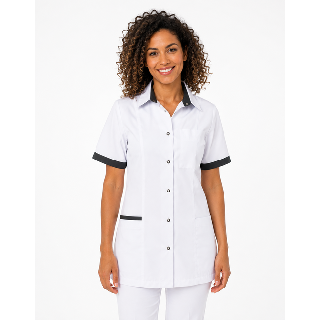 Haen Zorgkleding Fijke - Wit/Charcoal - Dames Zorgjasje