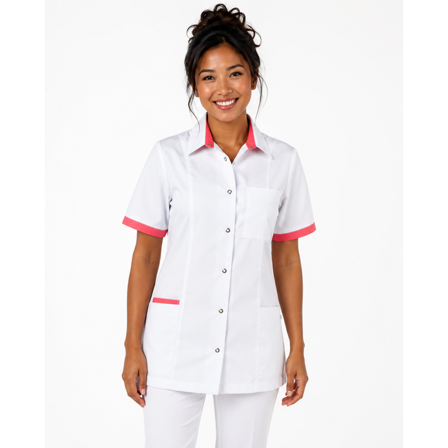 Haen Zorgkleding Fijke - Wit/Orient Pink - Dames Zorgjasje