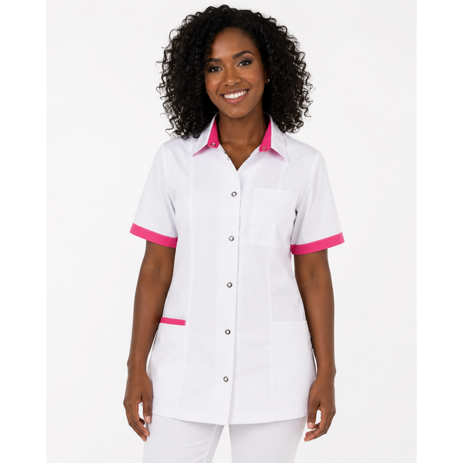 Haen Zorgkleding Fijke - Wit/Shocking Pink - Dames Zorgjasje