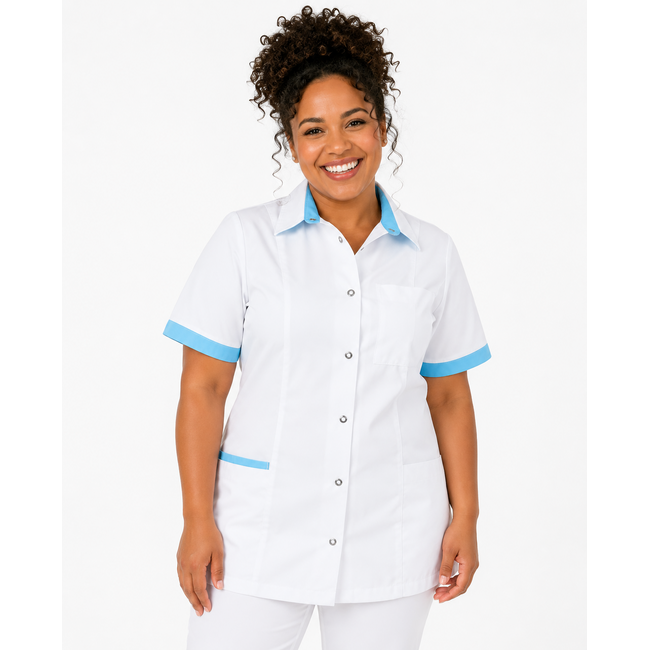 Haen Zorgkleding Fijke - Wit/Magic Azur - Dames Zorgjasje
