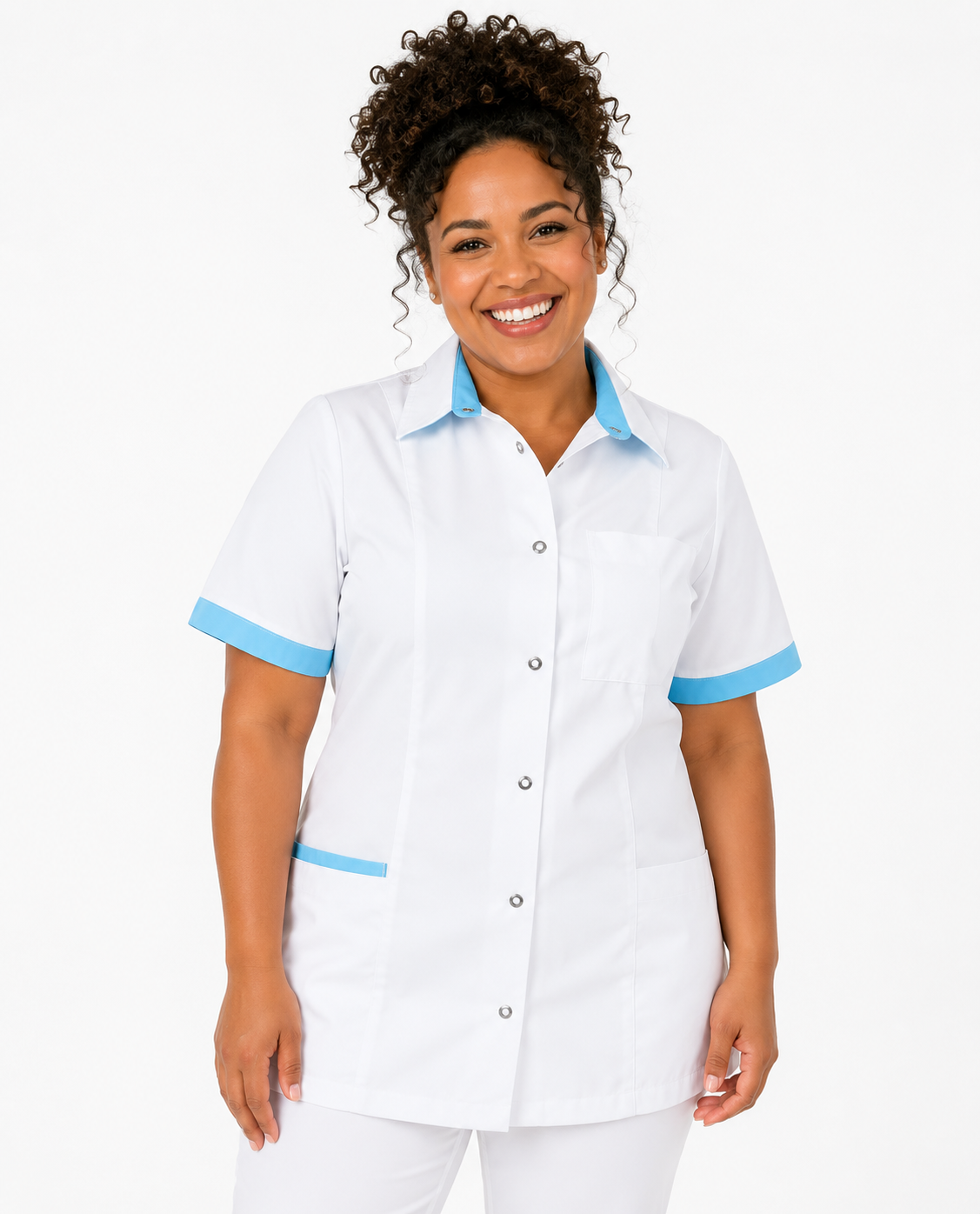 Haen Zorgkleding Fijke - Wit/Magic Azur - Dames Zorgjasje, foto 2 van 3