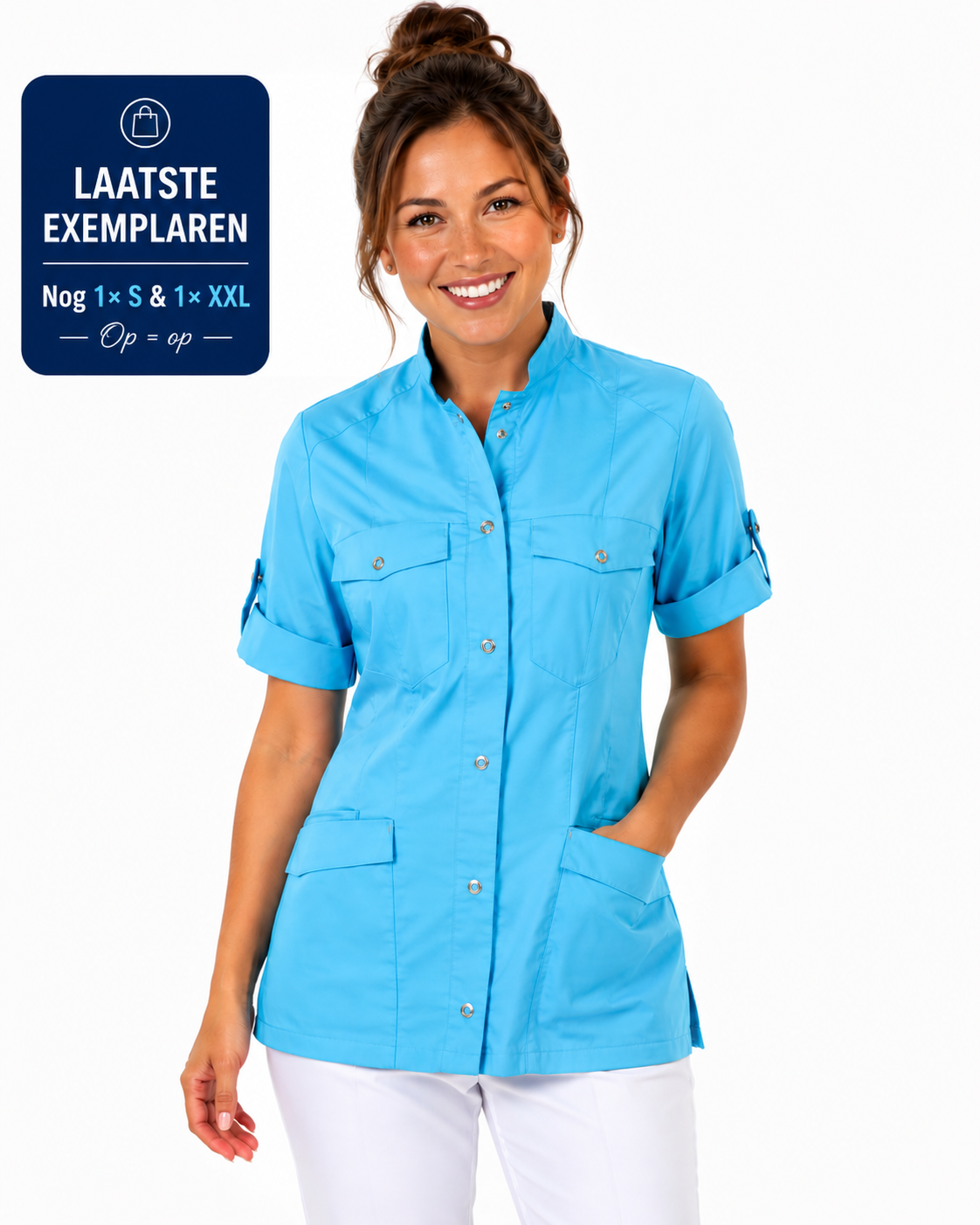 Haen Zorgkleding Fadma - Magic Azur - Dames Zorgjasje - OP=OP, foto 2 van 3