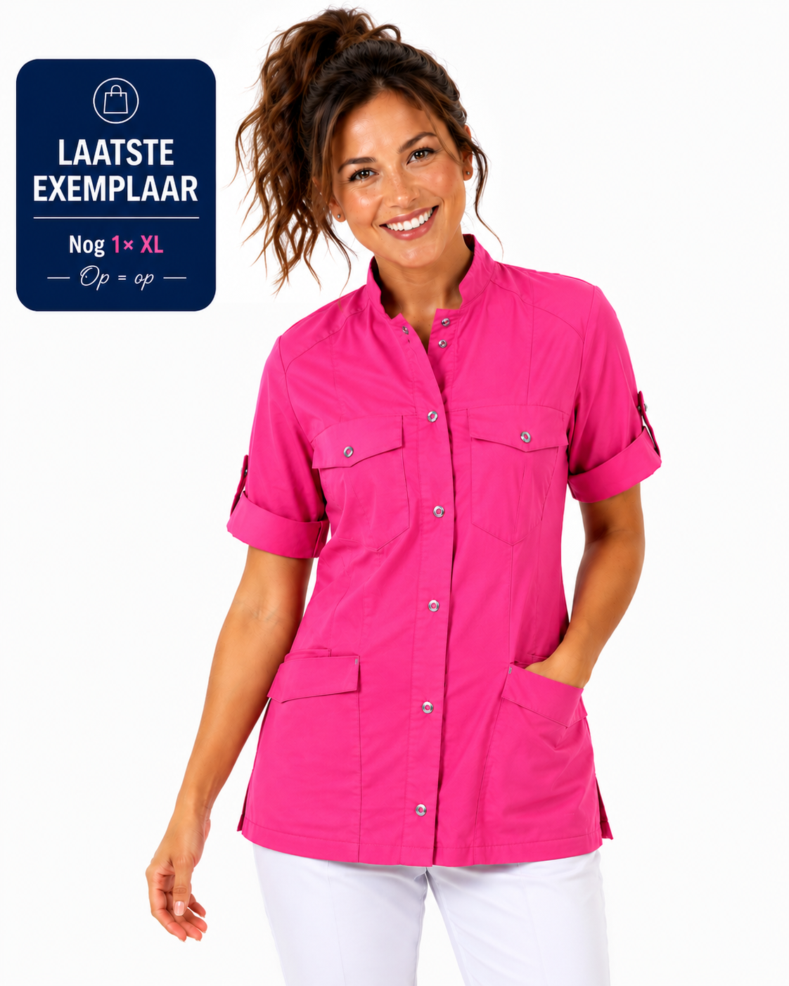 Haen Zorgkleding Fadma - Shocking Pink - Dames Zorgjasje - Laatste maat XL, foto 2 van 2
