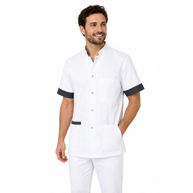 Haen Zorgkleding Floris - Wit/Charcoal - Heren Zorgjasje