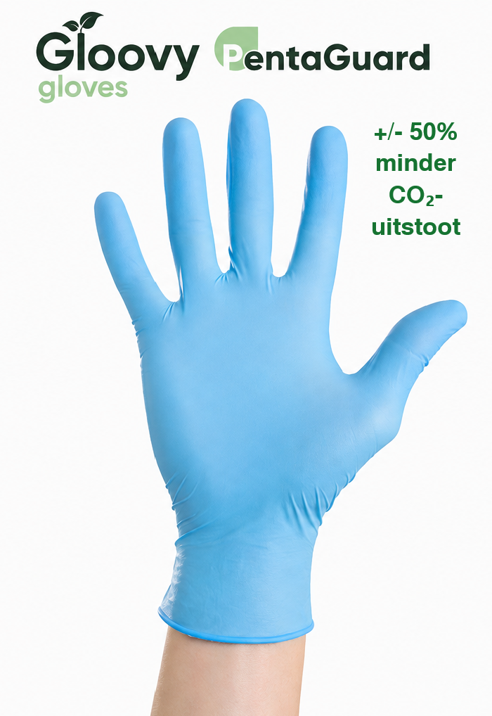 Nitril Handschoenen Gloovy PentaGuard - CO2 arme handschoenen - Blauw - Doos 100 stuks