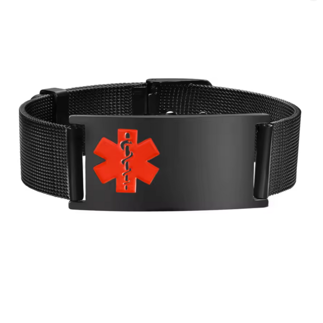 MediSieraad Medische ID Armband Zwart – Breed – RVS – Incl. Gravering