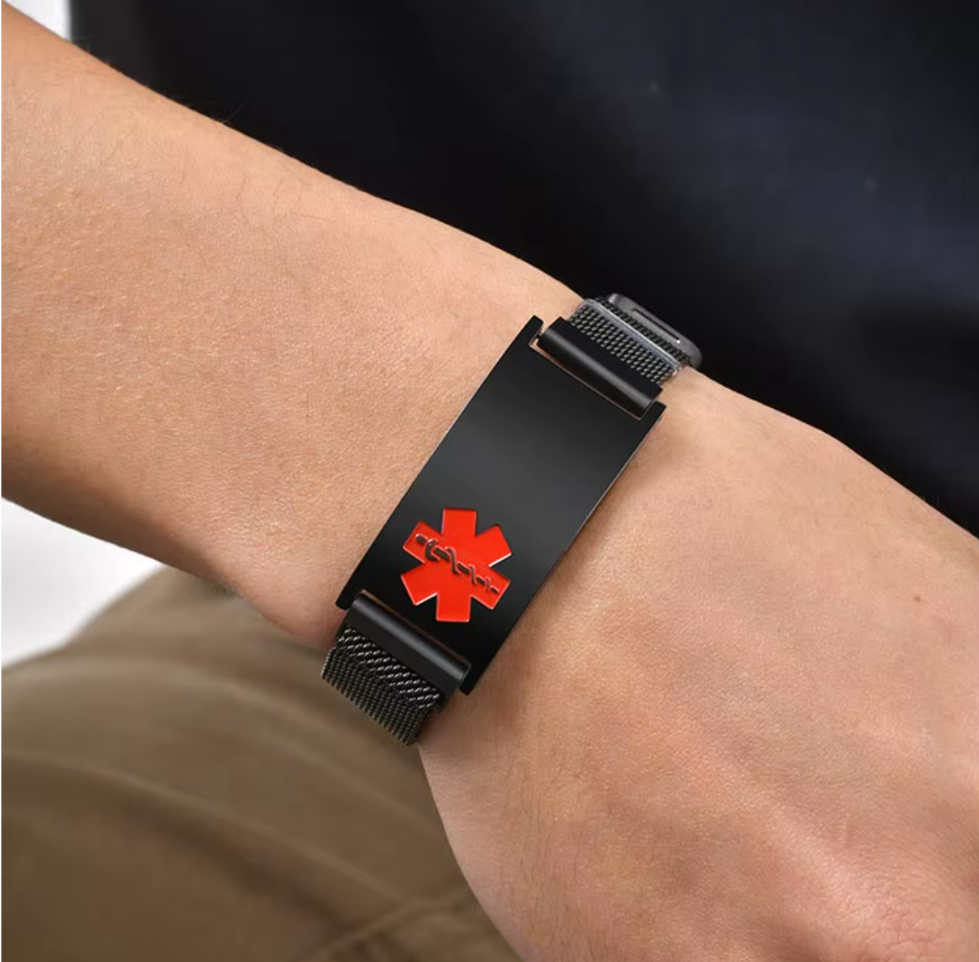 MediSieraad Medische ID Armband Zwart – Breed – RVS – Incl. Gravering, foto 2 van 6