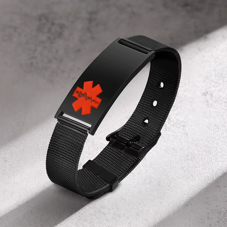MediSieraad Medische ID Armband Zwart – Breed – RVS – Incl. Gravering, foto 6 van 6