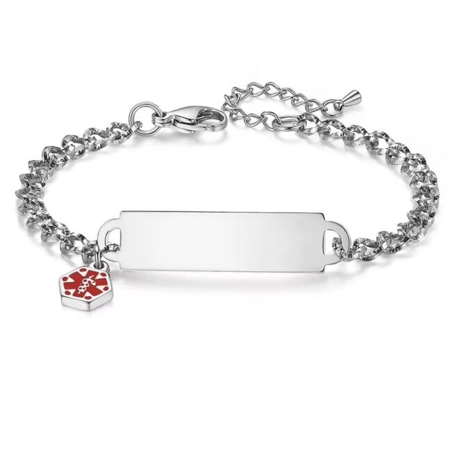 Medische ID-armband met schakelketting en bedeltje – incl. gravering
