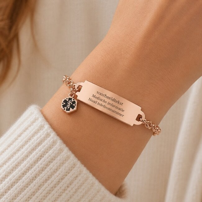 Medische ID-armband met schakelketting en bedeltje – incl. gravering