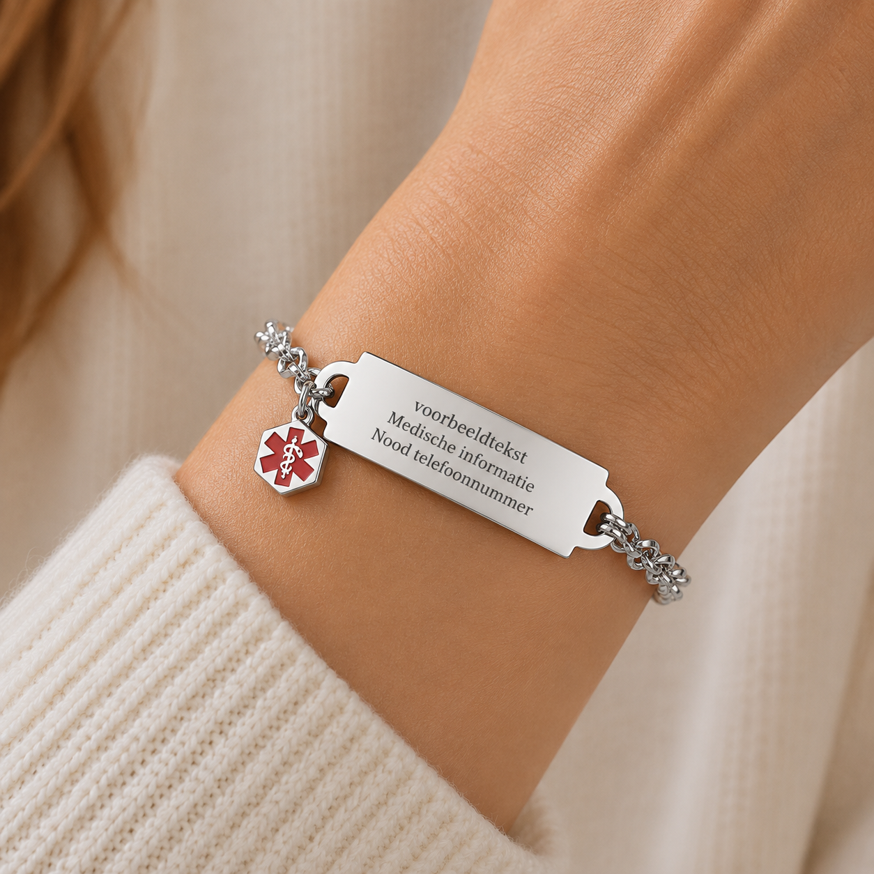 Medische ID-armband met schakelketting en bedeltje – incl. gravering, foto 4 van 5