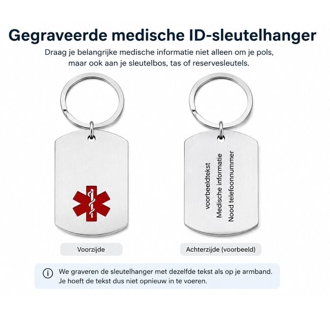 Medische ID-armband met schakelketting en bedeltje – incl. gravering