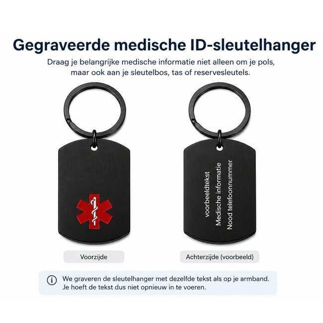 MediSieraad MediSieraad Medische Armband van Siliconen – Zwart – Inclusief Gravering voor Allergie, Diabetes of ICE-informatie