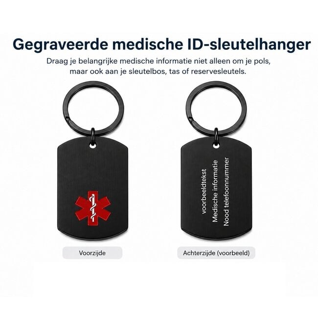 Medische ID-sleutelhanger met persoonlijke gravering