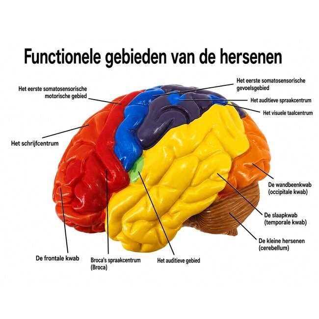 Anatomisch Hersenenmodel - Halve Hersenen met Hersenenstam – Kleurgecodeerd – Educatief Breinmodel op Standaard – Cerebrale Anatomie