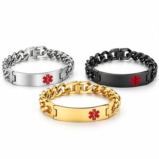 Medisieraad - Schakelarmband - RVS met gravering - Medische informatie
