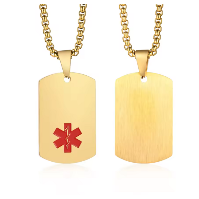 MediSieraad Dog Tag classic Goudkleurige halsketting - Incl. Gravering