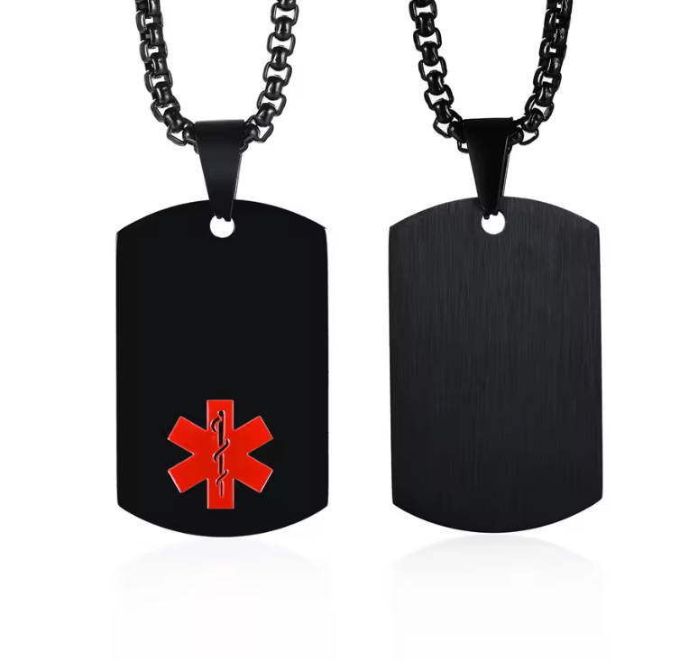 MediSieraad Dog Tag – Zwart - Gepersonaliseerde Medische Halsketting met Gravering – ICE/SOS Identificatie, foto 2 van 2
