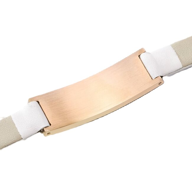 Medische Armband Wit Leer - Rosé goudkleur plaatje met eigen tekst