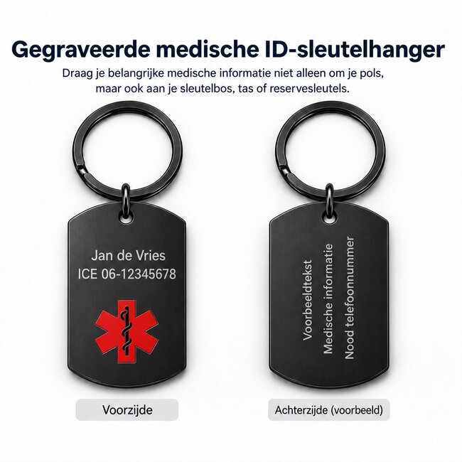 Medische ID-sleutelhanger met persoonlijke gravering