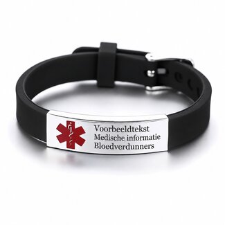 MediSieraad Medische ID-Armband Siliconen Zwart met Gravering
