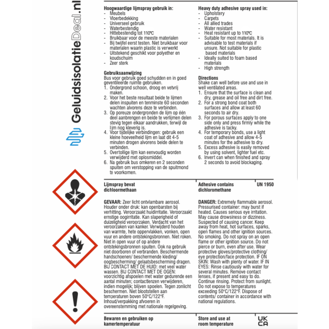 Geluidsisolatie Deal Hochtemperatur-Sprühkleber - 500 ml - max 110°C