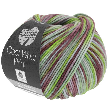 Lana Grossa Cool Wool Print 828 - Groen/Donkerlila/Lichtgrijs