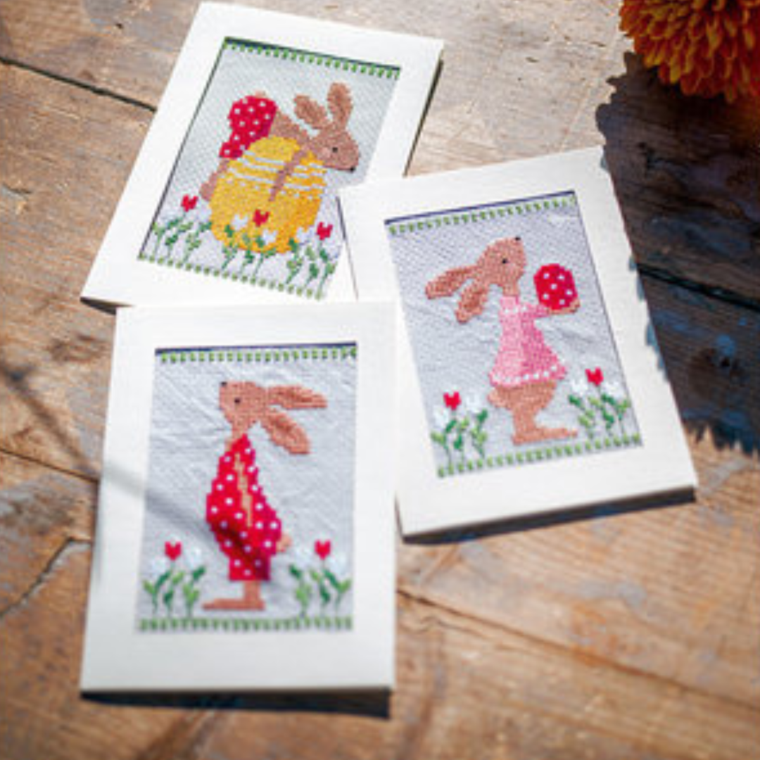 Borduurpakket Wenskaarten Paaskonijnen