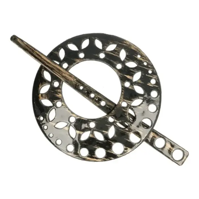 Vestsluiting rond, zwart/brons met werkje