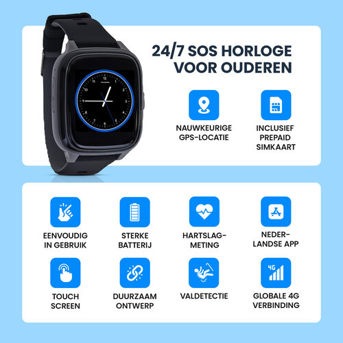 PersonalClick Alarm Horloge Ouderen  4G Deluxe - Blauw - PC24