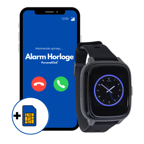 PersonalClick Alarm Horloge Ouderen 4G Deluxe - Zwart - Klitteband - PC24