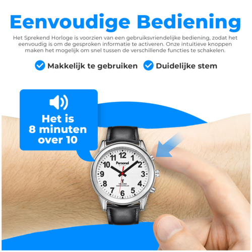 PersonalClick Nederlands Sprekend Horloge Deluxe Zilver SH10