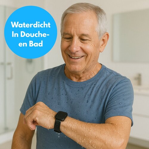 PersonalClick PersonalClick PC45 Smal - Alarm Horloge Ouderen - Valdetectie- Waterdicht- SOS Knop - Extra smal en lange accuduur - Zwart