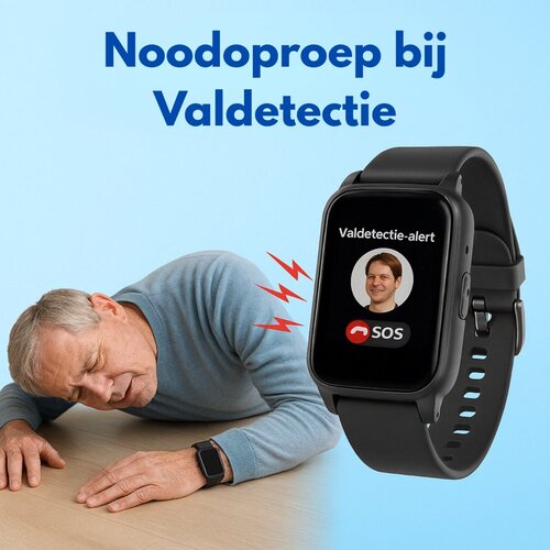 PersonalClick PersonalClick PC45 Smal - Alarm Horloge Ouderen - Valdetectie- Waterdicht- SOS Knop - Extra smal en lange accuduur - Rood