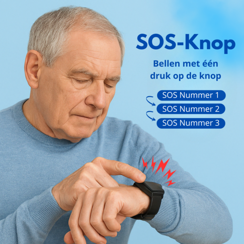 PersonalClick PersonalClick PC45 Smal - Alarm Horloge Ouderen - Valdetectie- Waterdicht- SOS Knop - Extra smal en lange accuduur - Zwart