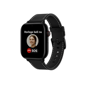 PersonalClick Alarm Horloge Ouderen 4G Deluxe - Lederen band zwart PC24 -
