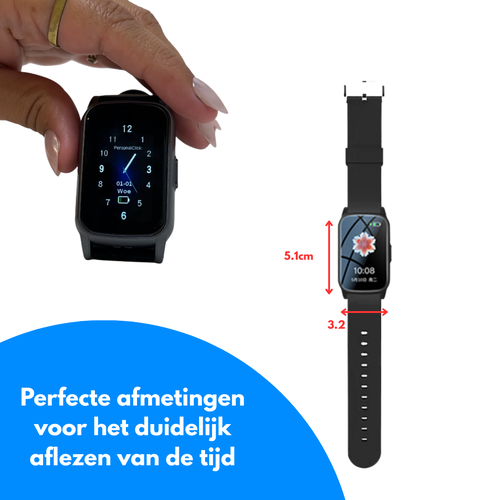 PersonalClick PersonalClick PC45 Smal - Alarm Horloge Ouderen - Valdetectie- Waterdicht- SOS Knop - Extra smal en lange accuduur - Zwart