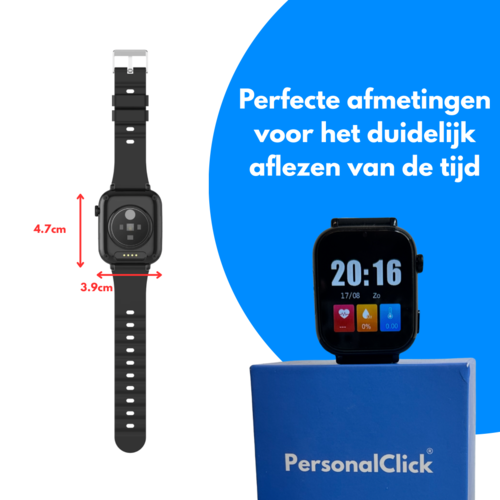 PersonalClick Alarm Horloge Ouderen 4G Deluxe - Lederen band zwart PC24 -