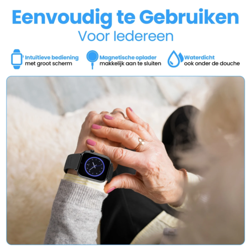 PersonalClick Alarm Horloge Ouderen 4G Deluxe - Lederen band zwart PC24 -