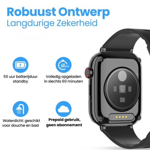 PersonalClick Alarm Horloge Ouderen 4G Deluxe - Lederen band zwart PC24 -