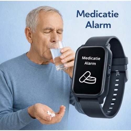 PersonalClick PersonalClick PC45 Smal - Alarm Horloge Ouderen - Valdetectie- Waterdicht- SOS Knop - Extra smal en lange accuduur - Zwart