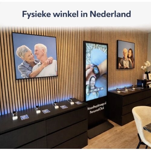 PersonalClick PersonalClick PC45 Smal - Alarm Horloge Ouderen - Valdetectie- Waterdicht- SOS Knop - Extra smal en lange accuduur - Zwart