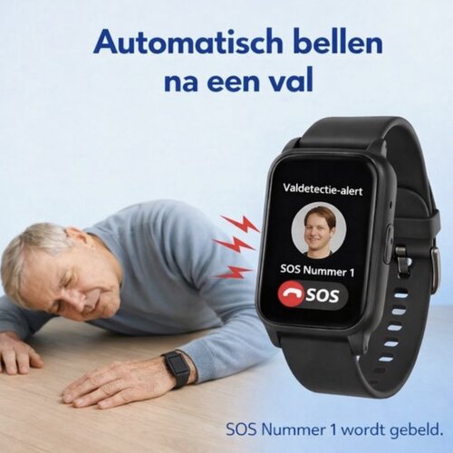 PersonalClick PersonalClick PC45 Smal - Alarm Horloge Ouderen - Valdetectie- Waterdicht- SOS Knop - Extra smal en lange accuduur - Klittenband