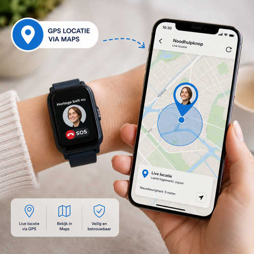 PersonalClick PersonalClick PC45 Smal - Alarm Horloge Ouderen - Valdetectie- Waterdicht- SOS Knop - Extra smal en lange accuduur - Wit