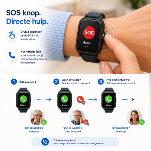 PersonalClick PersonalClick PC45 Smal - Alarm Horloge Ouderen - Valdetectie- Waterdicht- SOS Knop - Extra smal en lange accuduur - Zwart
