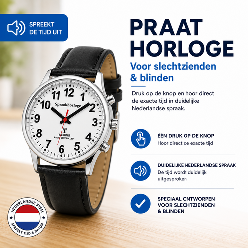 PersonalClick PersonalClick Sprekend Horloge Deluxe – Nederlands Sprekend Horloge voor Slechtzienden & Blinden – Spreekt Tijd en Datum – lederen Band – Zwart PersonalClick PersonalClick Sprekend Horloge Deluxe – Nederlands Sprekend Horloge voor Slechtzienden & Blinden – Spreekt Tijd en Datum – lederen Band – Zwart