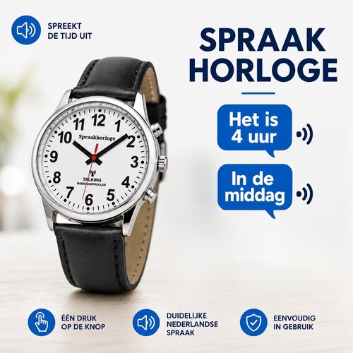 PersonalClick PersonalClick Sprekend Horloge Deluxe – Nederlands Sprekend Horloge voor Slechtzienden & Blinden – Spreekt Tijd en Datum – lederen Band – Zwart PersonalClick PersonalClick Sprekend Horloge Deluxe – Nederlands Sprekend Horloge voor Slechtzienden & Blinden – Spreekt Tijd en Datum – lederen Band – Zwart