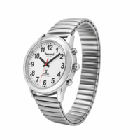PersonalClick Sprekend Horloge Deluxe – Nederlands Sprekend Horloge voor Slechtzienden & Blinden – Spreekt Tijd en Datum – Rekbare Band – Zilver