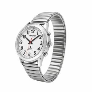 PersonalClick PersonalClick Sprekend Horloge Deluxe – Nederlands Sprekend Horloge voor Slechtzienden & Blinden – Spreekt Tijd en Datum – Rekbare Band – Zilver