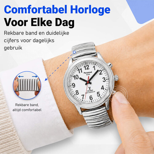 PersonalClick PersonalClick Sprekend Horloge Deluxe – Nederlands Sprekend Horloge voor Slechtzienden & Blinden – Spreekt Tijd en Datum – Rekbare Band – Zilver PersonalClick PersonalClick Sprekend Horloge Deluxe – Nederlands Sprekend Horloge voor Slechtzienden & Blinden – Spreekt Tijd en Datum – Rekbare Band – Zilver
